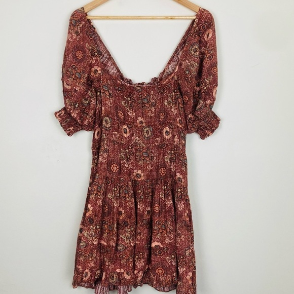 Ulla Johnson Juniper ruched floral 2022 mini dress in orange brown. Size 4 - Picture 9 of 11